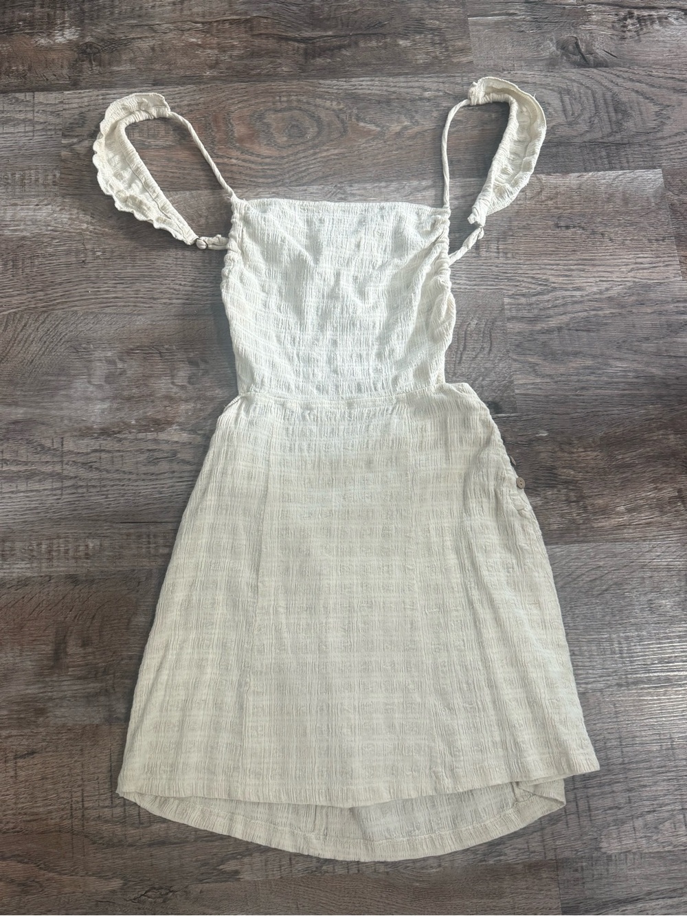 Free People Women's Small Beige Linen Blend Ruffle Straps Dress
